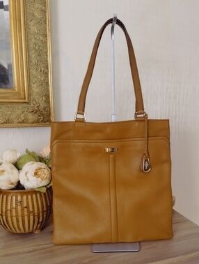 Cole Haan Tan Genuine Leather Tote with Orange Interior